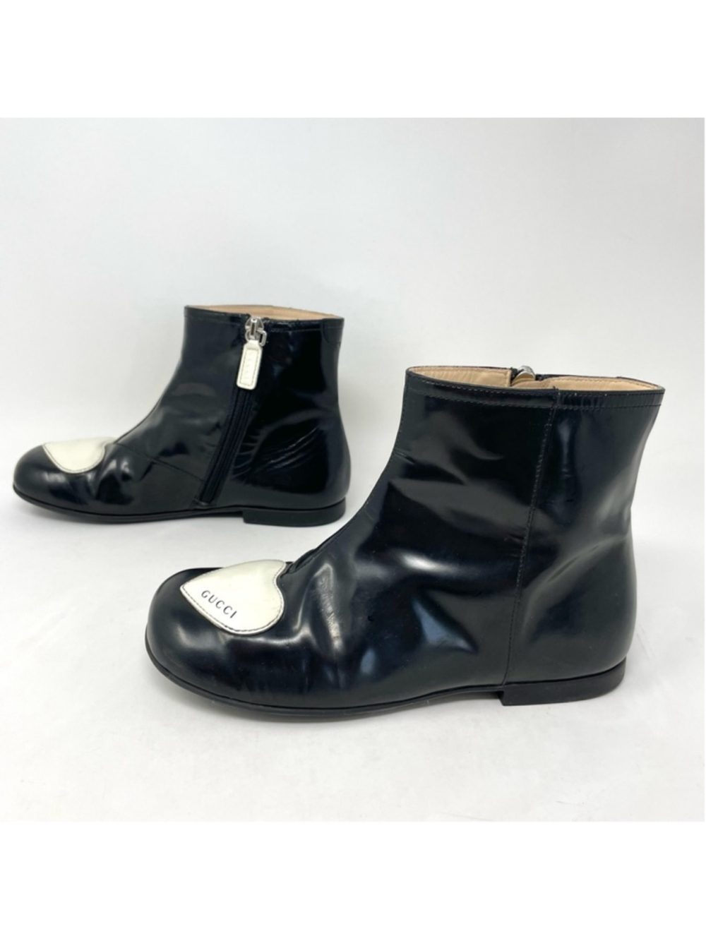 Gucci Kids Black Leather White Heart Patch Ankle Boots Size 31 - Picture 5 of 16